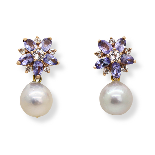 Tanzanite and Freshwater Pearl Earrings