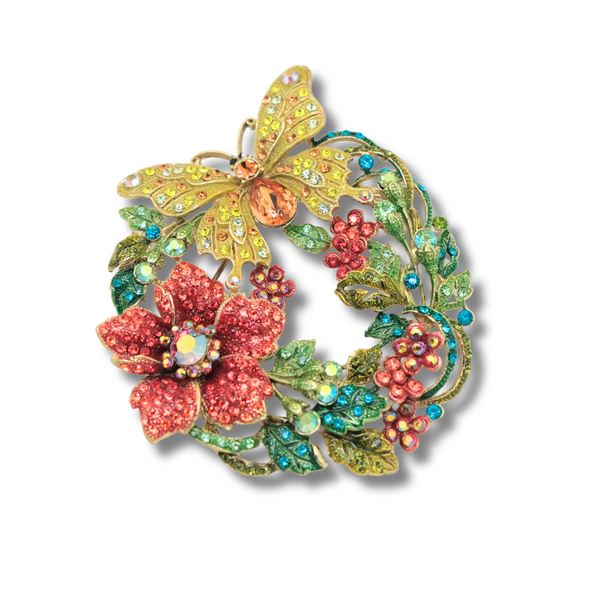 Floral Butterfly Wreath Brooch