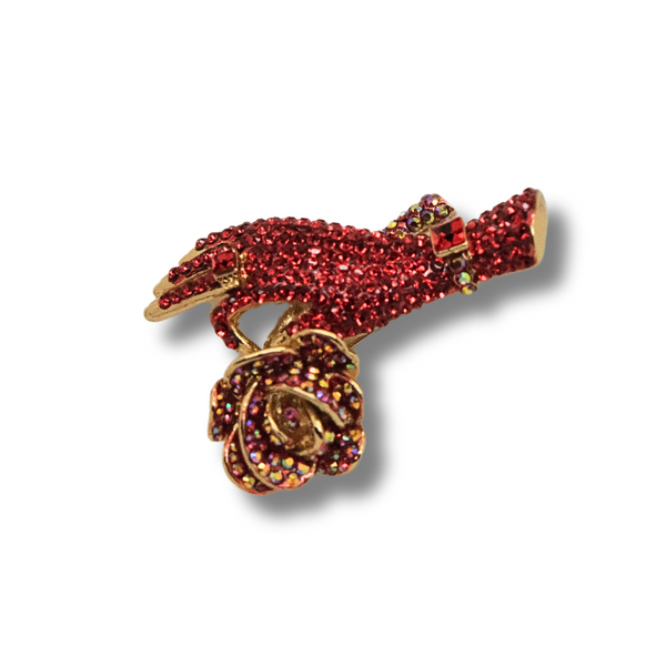 Hand Clutching Rose Brooch