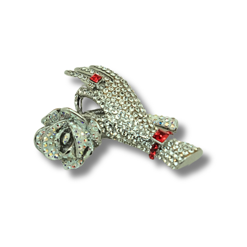 Hand Clutching Rose Brooch