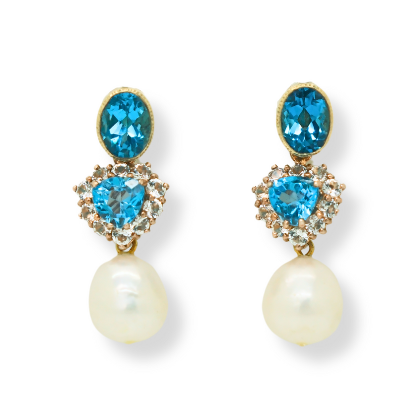 London Blue Topaz and Freshwater Pearl Earrings