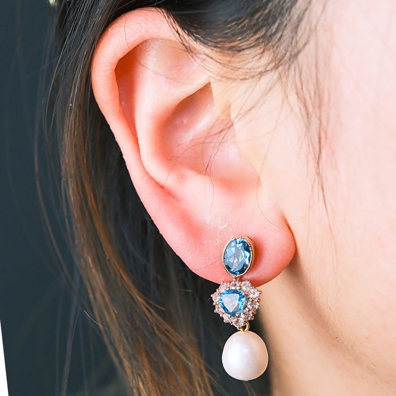 London Blue Topaz and Freshwater Pearl Earrings