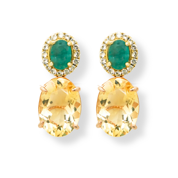 Emerald and Citrine Drop Earrings