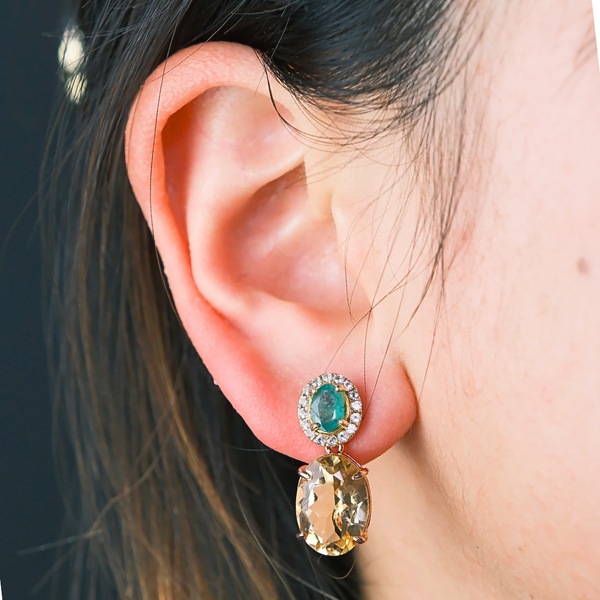 Emerald and Citrine Drop Earrings