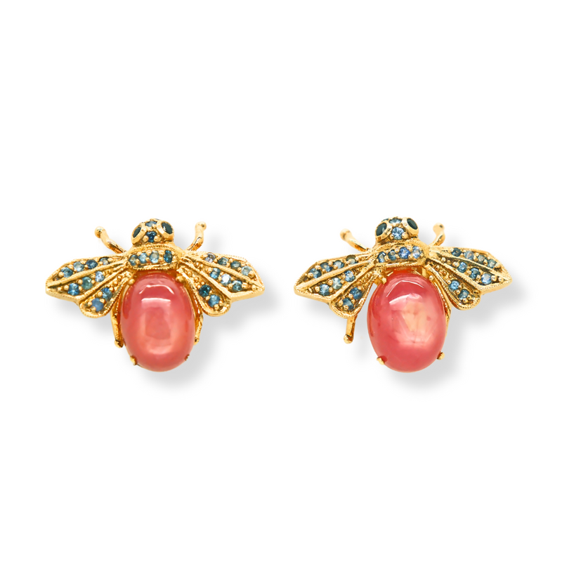 Ruby and Topaz Insect Earrings