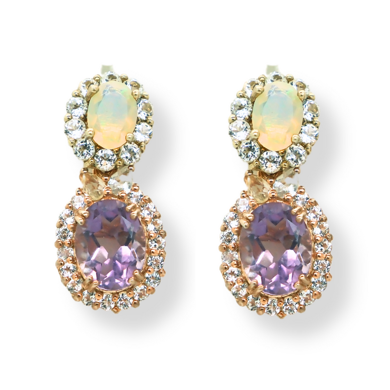 Opal and Amethyst Drop Earrings