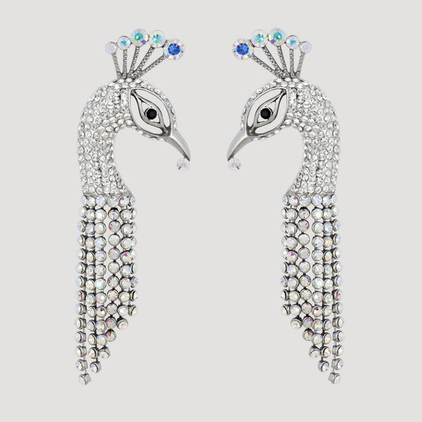 Crystal Peacock Head With Tassel Earrings