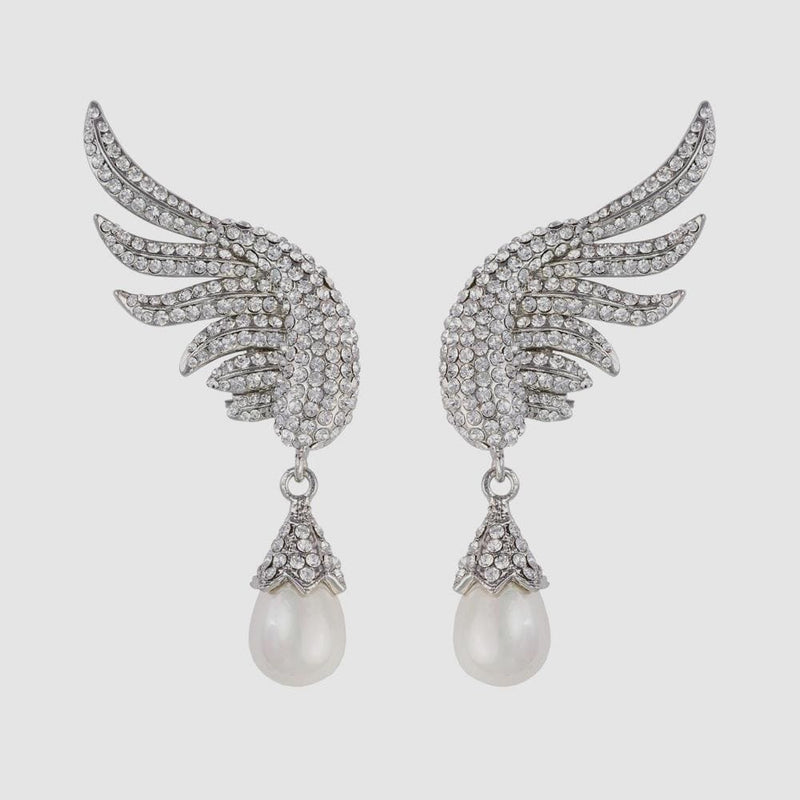 Crystal Wing and Pearl Earrings